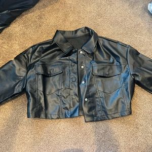 SHEIN faux leather cropped jacket